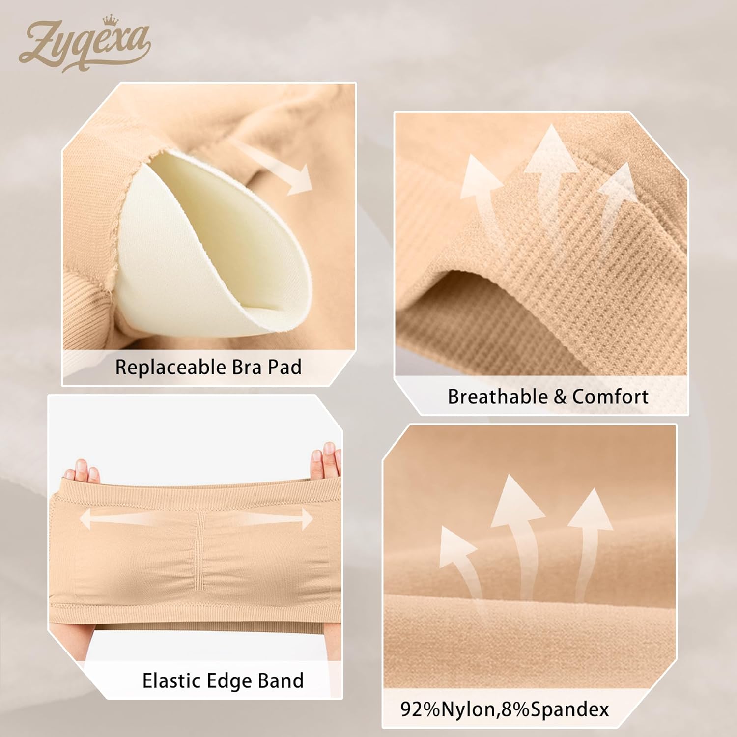 4 Pieces Strapless Bandeau Bras for Women - Wireless Seamless Padded Tube Top Bras Womens Strapless Bralette - Image 4