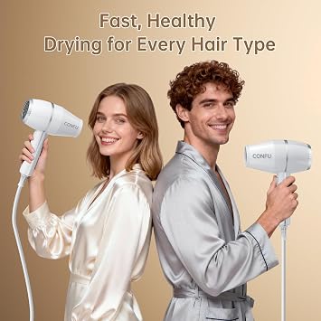 CONFU Hair Dryer Professional Hairdryer - Natural Ionic Salon Blowdryer for Smooth & Volume - 1875 Watt Fast Drying Blow Dryer with Diffuser for Curly Hair | Powerful AC Motor, 3 Heat, Cool Setting, Removable Filter, Reduce frizz, Ideal Gift for Home Use, Salon