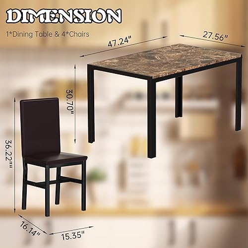 Miniatura 3 de DKLGG Juego de 4 sillas de mesa de comedor para 4, juego de 4 sillas de mesa de comedor de 5 piezas, juego de mesa de comedor de mármol sintético