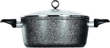 Daewoo CKW2275 Glace Noir 24cm Forged Black Casserole with Glass Lid and Ceramic Non-Stick Coating, Suitable for Gas, Electric and Induction Cooking, Sturdy Soft Touch Handles, Aluminium