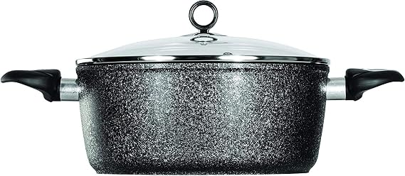 Daewoo CKW2275 Glace Noir 24cm Forged Black Casserole with Glass Lid and Ceramic Non-Stick Coating, Suitable for Gas, Electric and Induction Cooking, Sturdy Soft Touch Handles, Aluminium