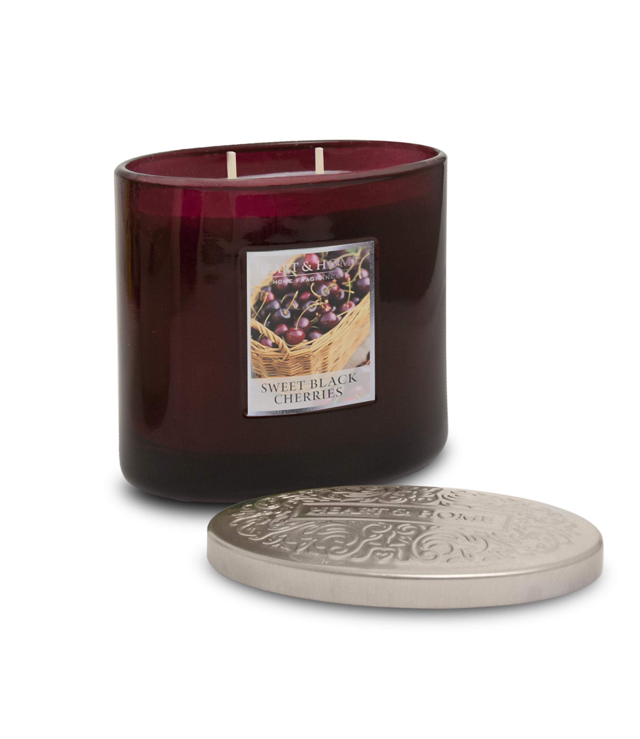 Heart & Home Twin Wick Ellipse Candle (Sweet Black Cherries), 10cm (L) x 10cm (W) x 6cm (H), Ellipse - Image 2