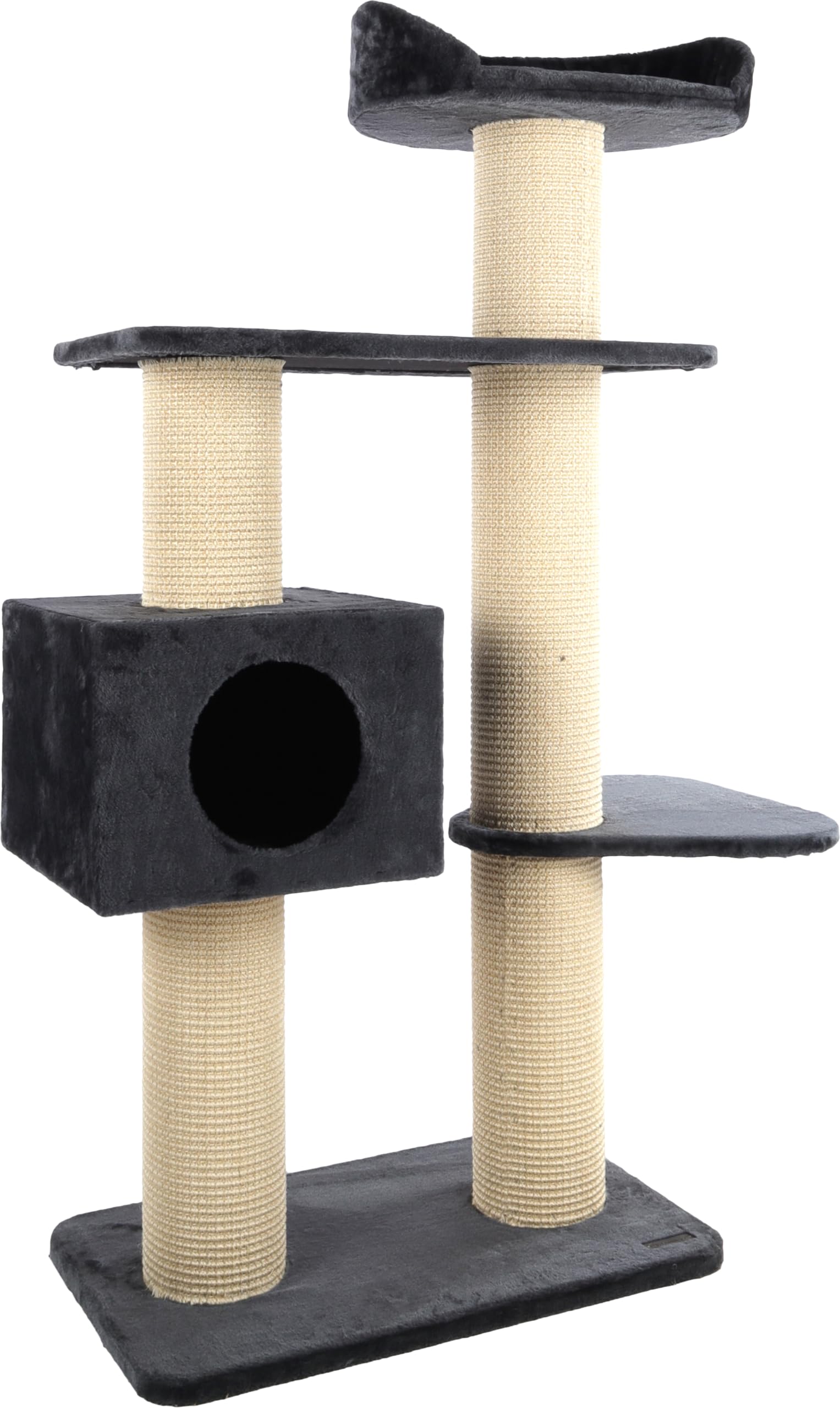 Arbre à chat Flamingo Azraël en tissu gris foncé parfait pour les siestes au salon