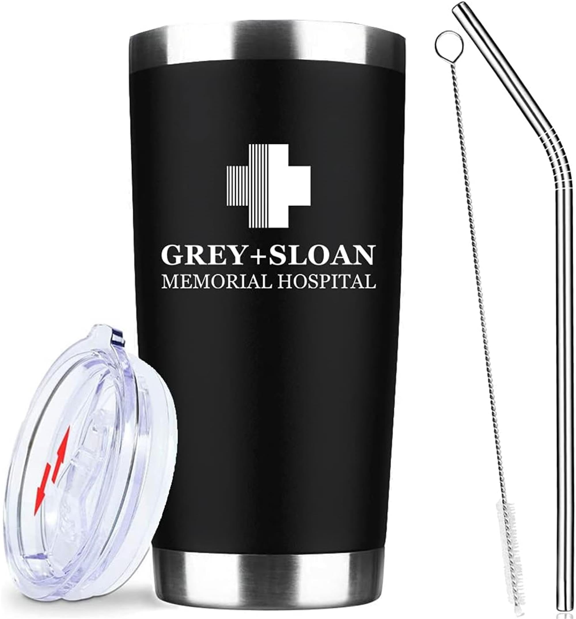 Greys Grays Anatomy Merch,Tv Show Merchandise,20 Oz Insulated Stainless Steel Iced Coffee Tumbler With Lid Straw And Straw Brush,Funny Travel Coffee Mug Cup Water Bottle,Novelt Gift for Doctors Nurses