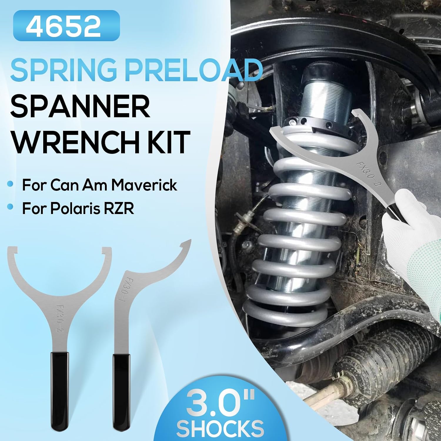 4652 Spring Preload Spanner Wrench Kit Fits for Fox 3.0" Shocks, for Can Am & Polaris UTVs