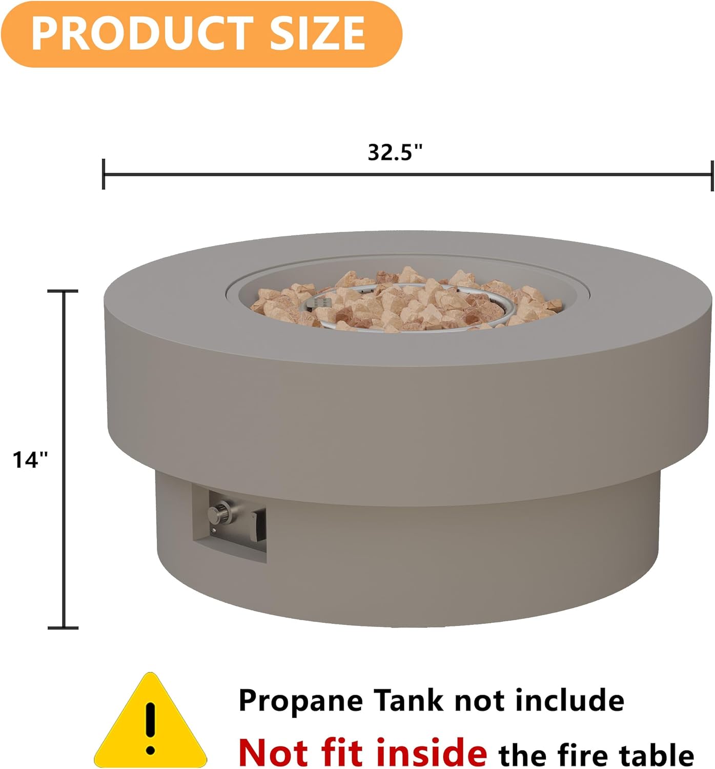 32 inch Outdoor Propane Fire Table, Round Patio Fire Pit Table, 50,000 BTU Gas FirePit with Lid, Cover, Lava Rocks, CSA Certified, Grey