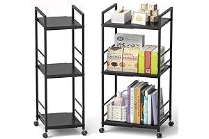 3-Tier Multipurpose Storage Cart Expandable Rolling Stand for Laundry Kitchen, Bathroom, Narrow Slim Space, Black