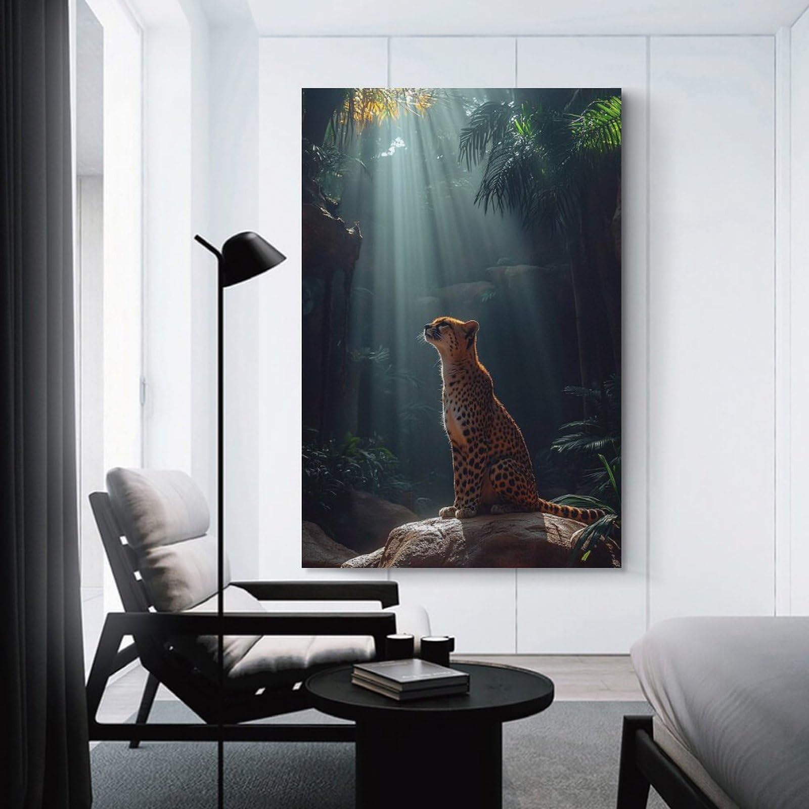 Junmoney Hanging Wall Art Cheetah in Jungle Sunlight, 24x36inch(60x90cm), for Wall Displays, Bedrooms Or Room Updates, Decorative Artwork with Flexible Styling