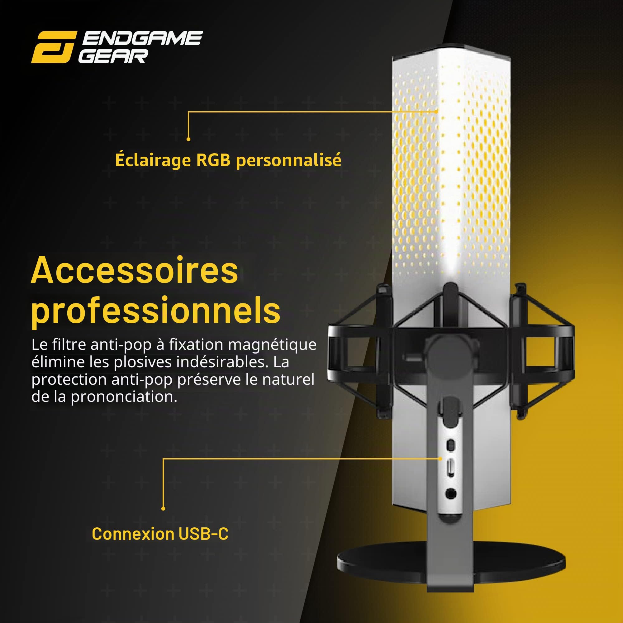 ENDGAME GEAR XSTRM Microphone USB PC Échantillonnage 192kHz 24bit de qualité Studio, Microphone Externe à réduction de Bruit IA et directivité cardioïde (Blanc)