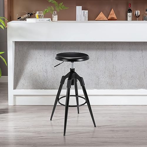 Miniatura 2 de Brage Living Taburete de bar industrial ajustable de 29 a 32.5 pulgadas, taburete de bar giratorio redondo de metal con patas, silla de bar de Negro