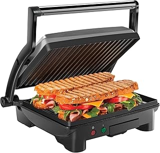 3-in-1 Panini Press & Grill, 4-Slice Non-Stick Electric Griddle Opens Flat, Stainless Steel Kitchen Appliance for Paninis, Grilling & Waffles