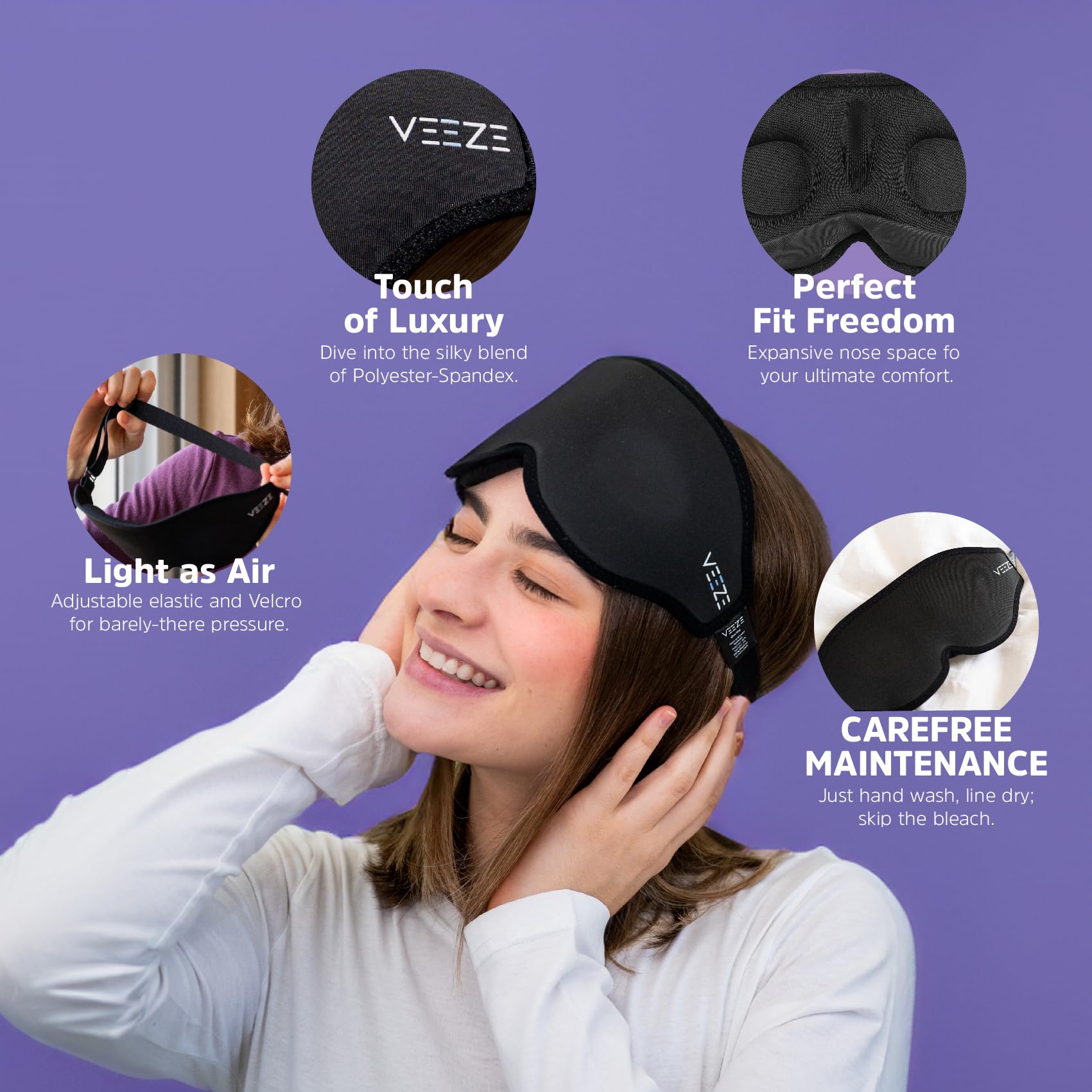 VEEZE Antifaz para dormir - Antifaz para dormir con solapa para la nariz - Máscara de ojos suave para dormir con correa elástica ajustable - Mascarillas para dormir para mujeres y hombres - Cubiertas