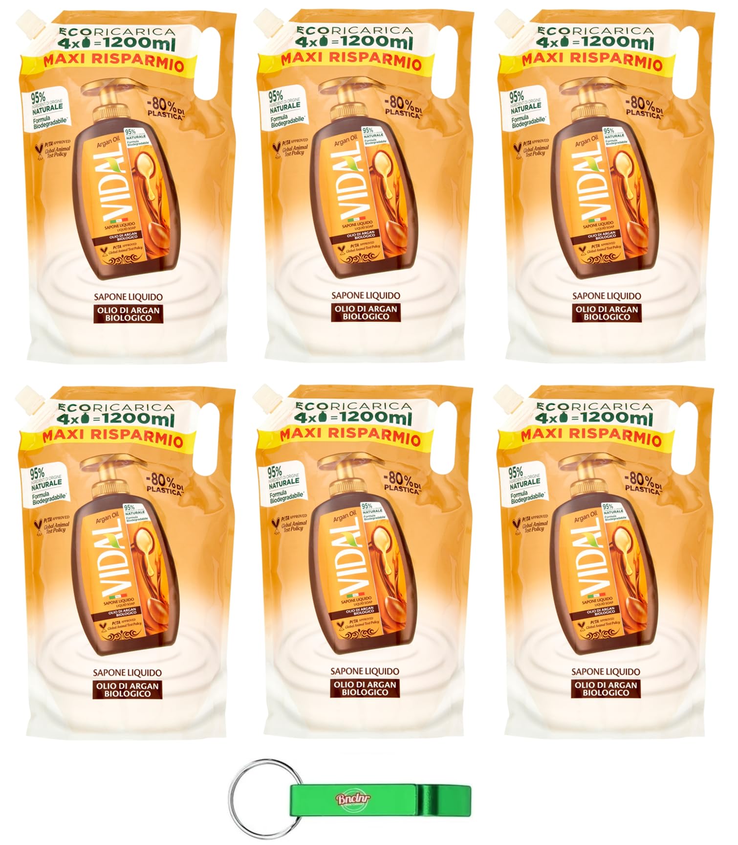 Vidal Olio di Argan Sapone Jabón Líquido Aceite de Argán, Jabón Eco Recharge 1200 ml + Llavero Beni Culinari