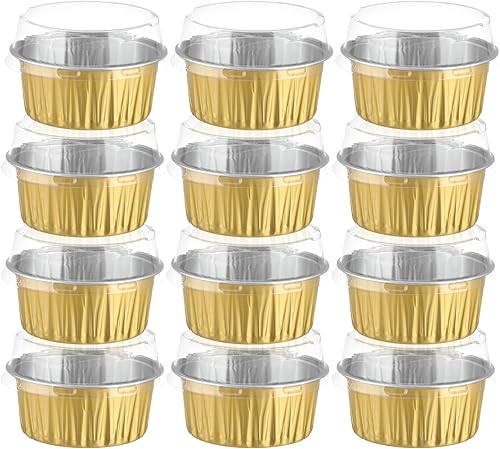 Miniatura 8 de ylnurac Paquete de 100 recipientes de aluminio para cupcakes, tazas de postre de 5 onzas con tapas, mini moldes para pasteles con tapas y cucharas