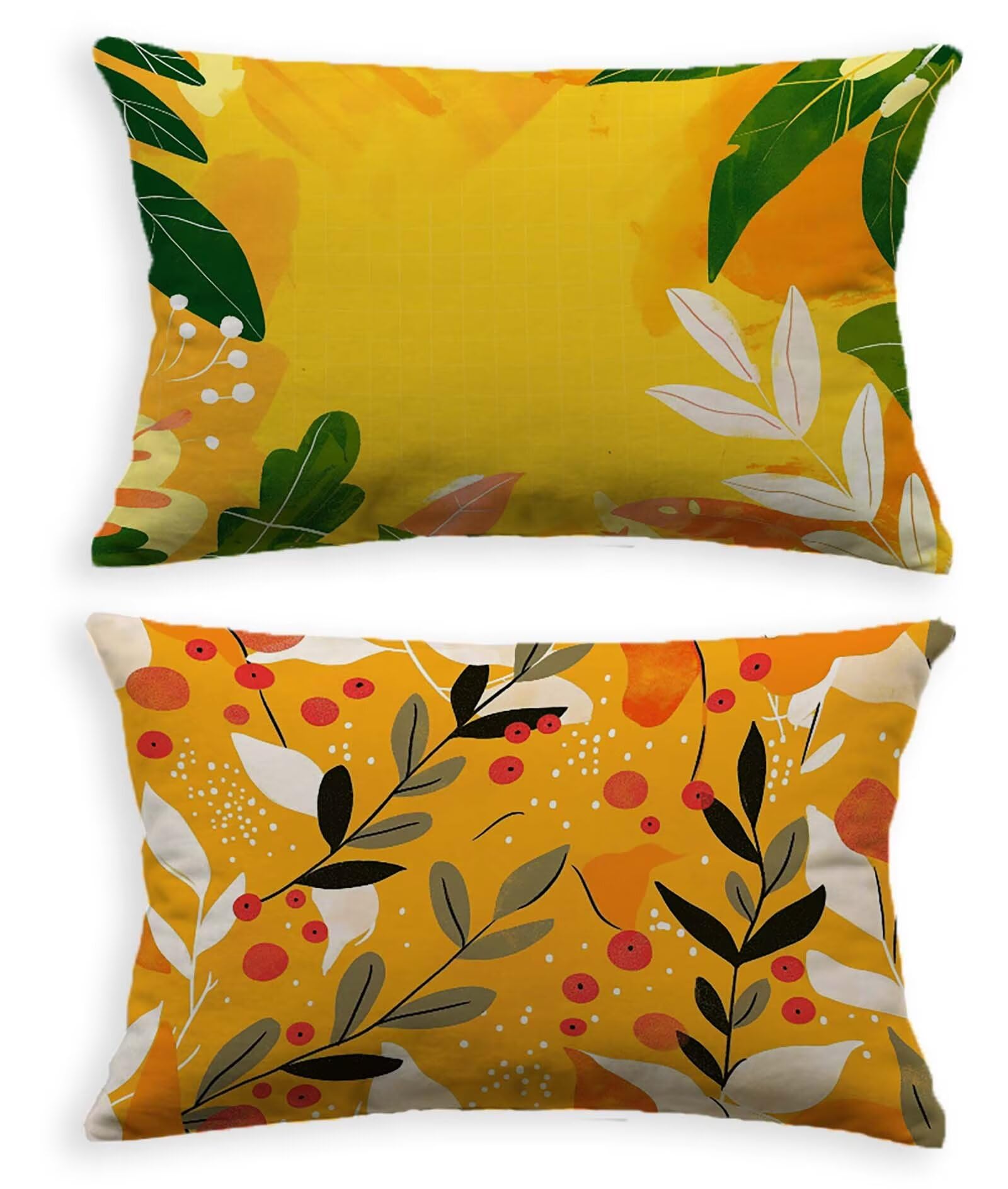 Coussin feuille jaune avec housse de coussin 50 x 70 en velours pour décoration