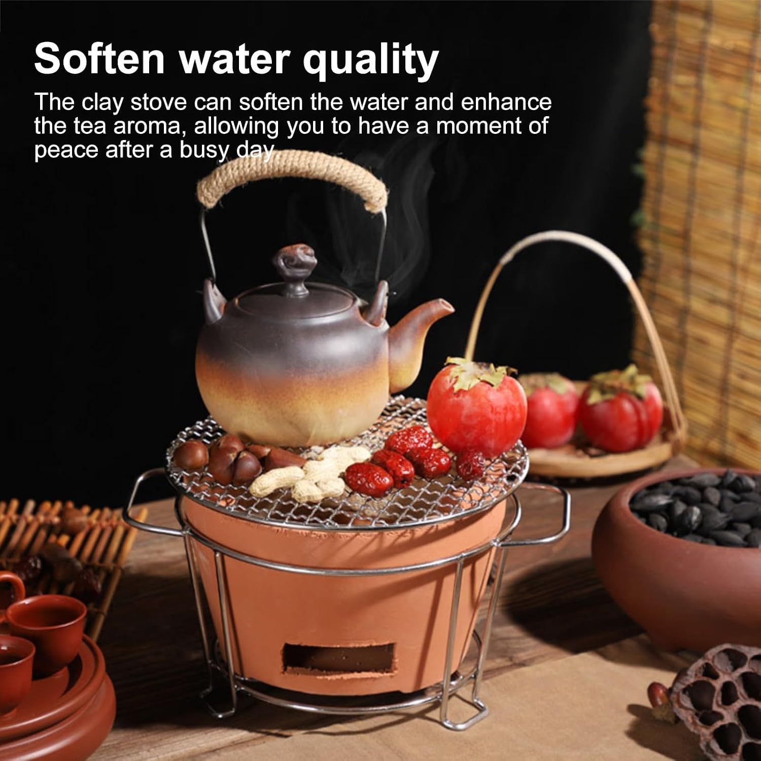 Fornello Portatile in Argilla A Carbone - Barbecue da Tavolo Multifunzionale per Casa, Campeggio, Picnic E Cucina Allaperto, Ideale per Preparare Il tè (35x17 Cm) One Color 14.5x7in/37x18cm