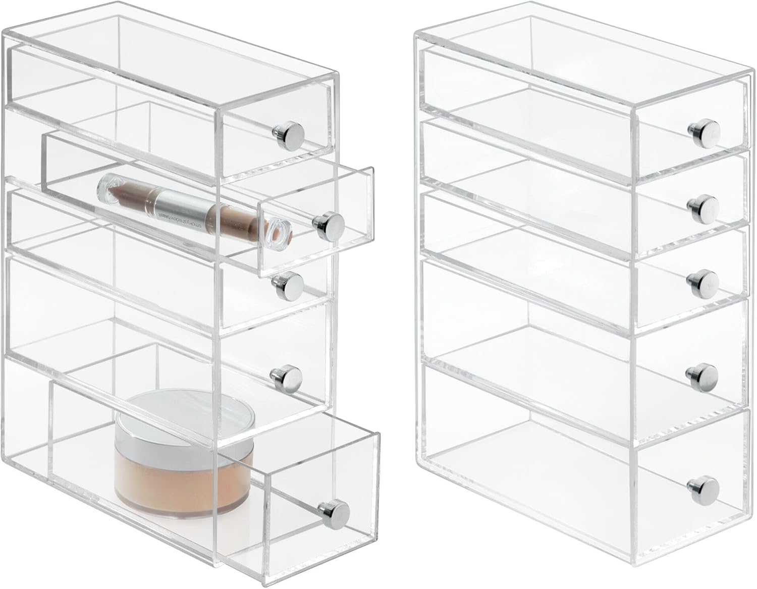 InterDesign iDesign Stackable Makeup Organizer for Bathroom Countertop or Vanity-Set of 2-Clear Tower-5 Drawer M2 InterDesign iDesign Stackable Makeup Organizer for Bathroom Countertop or Vanity-Set of 2-Clear Tower-5 Drawer M2