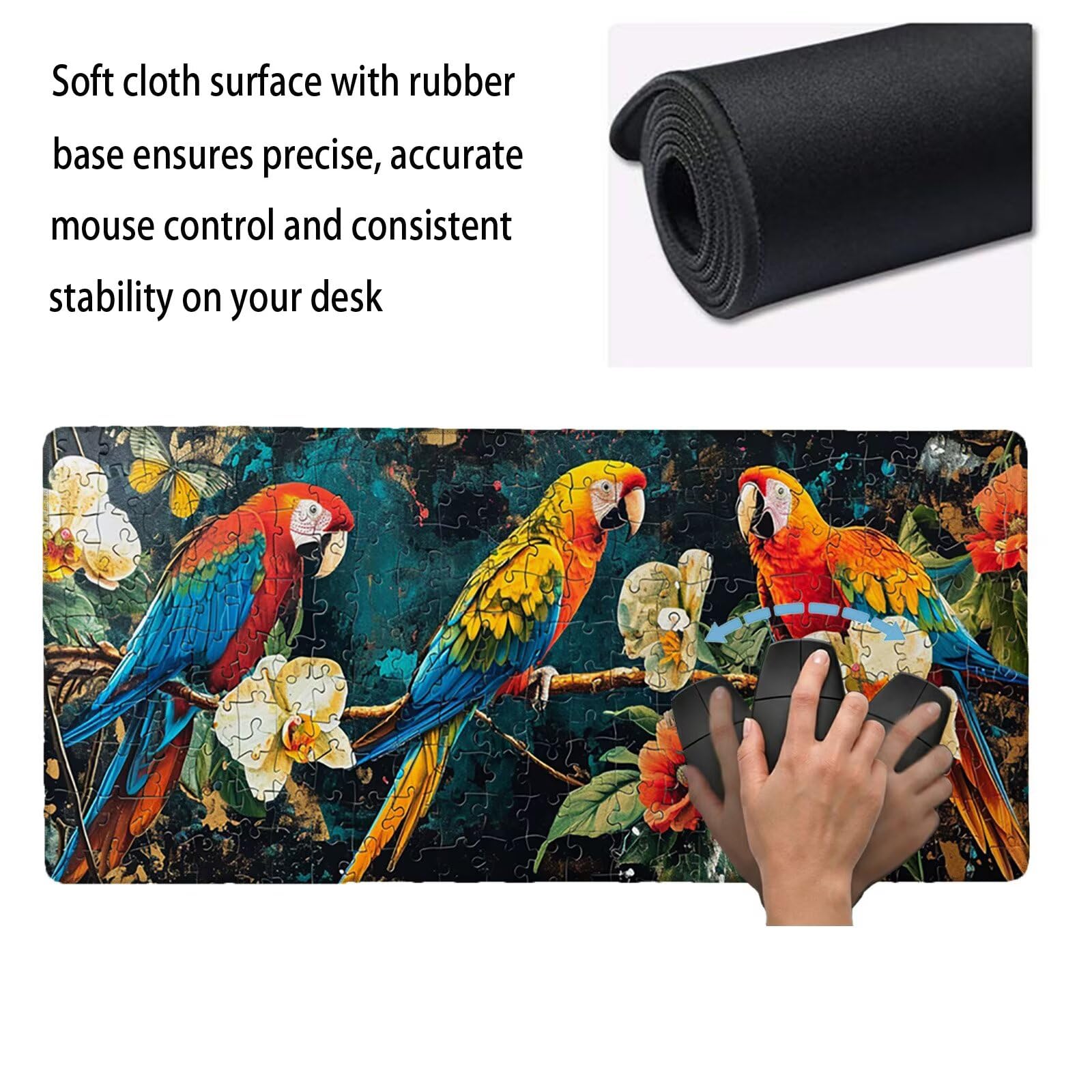 Alfombrilla Ratón XXL 1200 x 600 x 3 mm, Alfombrilla Escritorio, Loro Grande Protector de Mesa con Base de Goma Antideslizante y Bordes Cosidos, Impermeable, para Oficina, PC, Gaming (Flor) L-x8502
