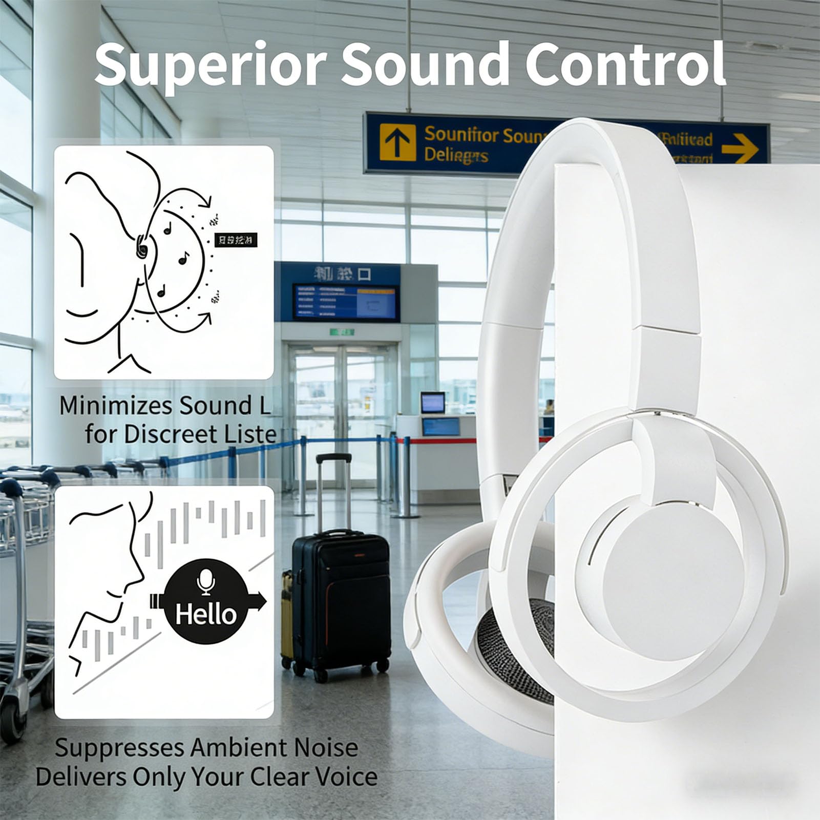 Cuffie Wireless Open Ear, Auricolari Pieghevoli Over Ear con Doppio