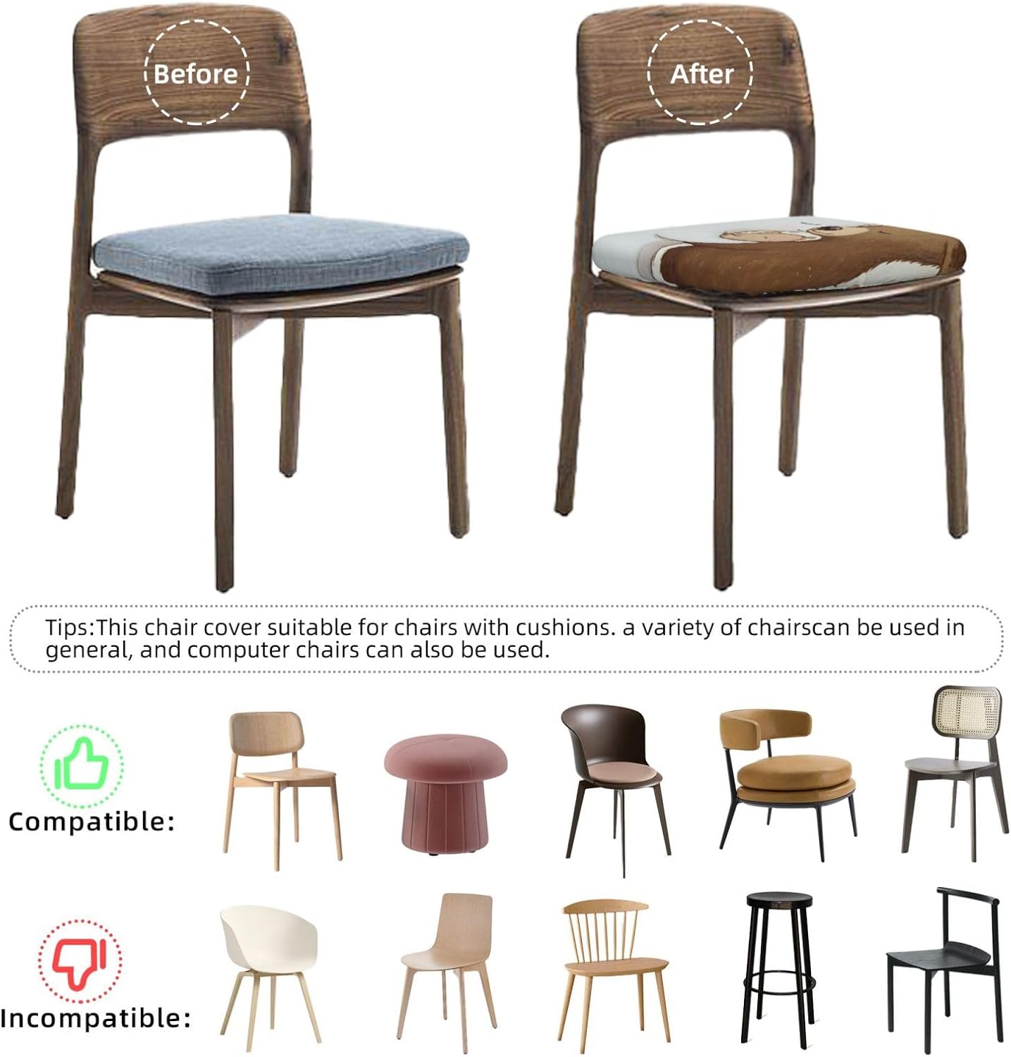 White Bear Family Print Square Cushion Covers 6 Pcs Set Elastic Non-Slip Seat Cushion Slipcovers Pet Furniture Protectors for Chair, Sofa