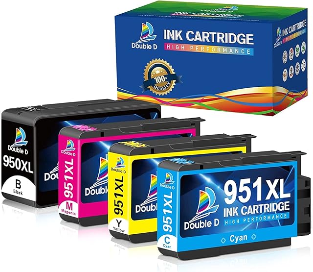 DOUBLE D 950XL 951XL Ink Cartridges Replacement for 950 951 Ink Cartridges Work for Officejet Pro 8100 8600 8610 8615 8616 8620 8625 8630 8640 8660 251dw 276dw (1BK 1C 1M 1Y) 4 Pack