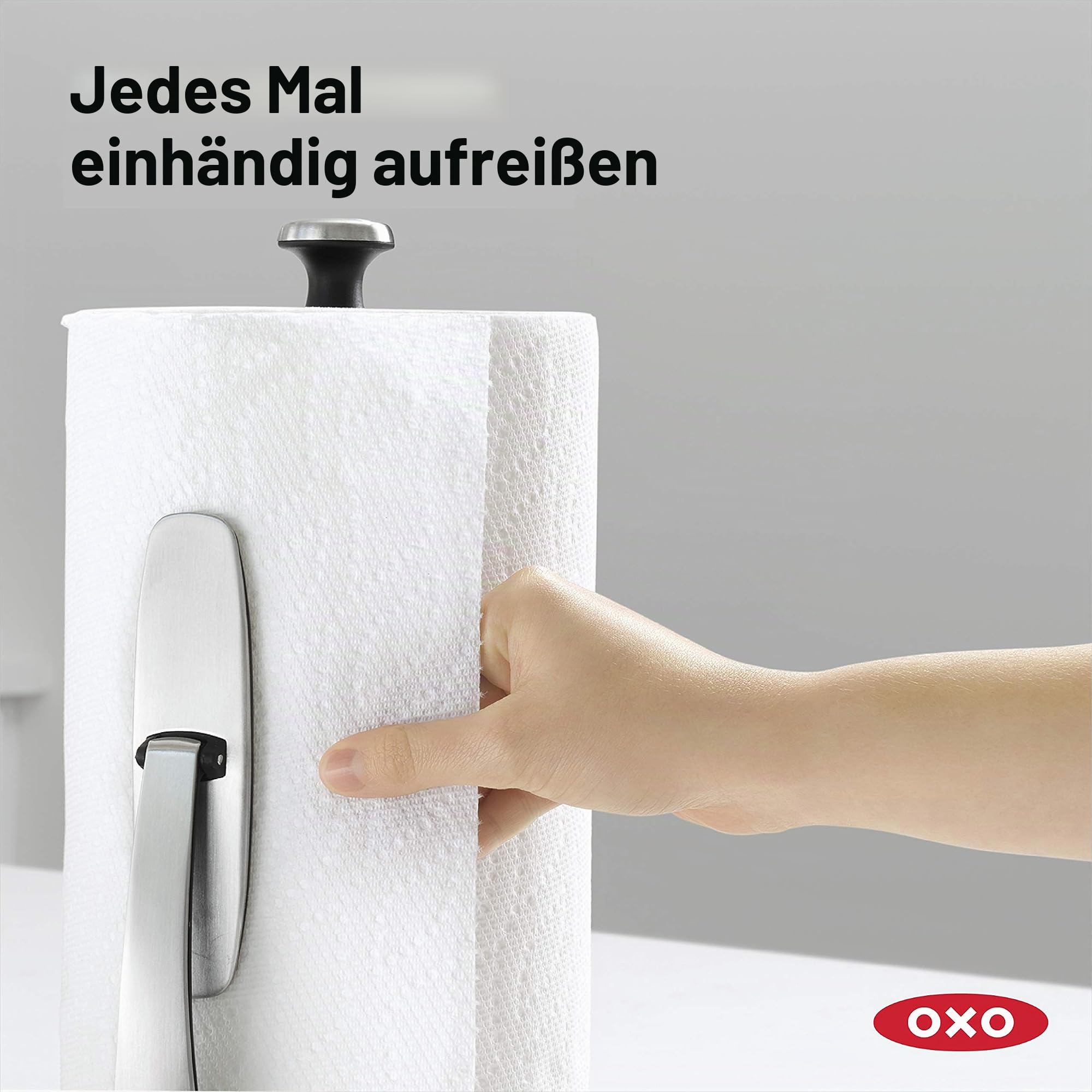 OXO Good Grips SimplyTear Standing Paper Towel Holder, Brushed Stainless Steel