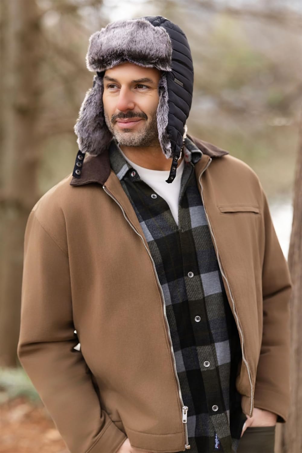 Phoebes Trapper Hat - Quilted Nylon, Faux Fur, Water Resistant, Camping, Hunting, Hiking, for Men and Women