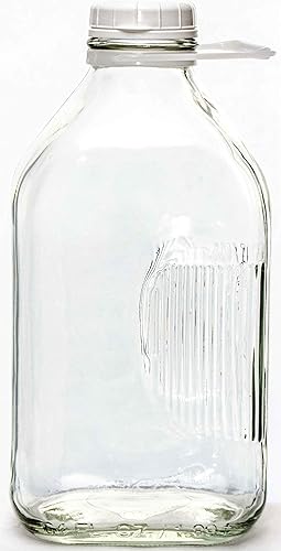 Miniatura 2 de The Dairy Shoppe, botella de leche de vidrio pesado, 2 cuartos, con asa y tapa, 64 onzas, 1/2 galón