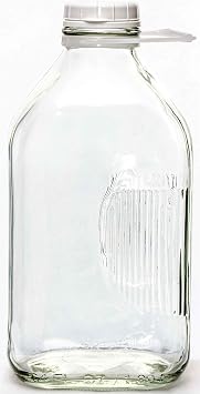 The Dairy Shoppe 2 Qt Heavy Glass Milk Bottle with Handle & Cap, 64 Oz, 1/2 Gal.