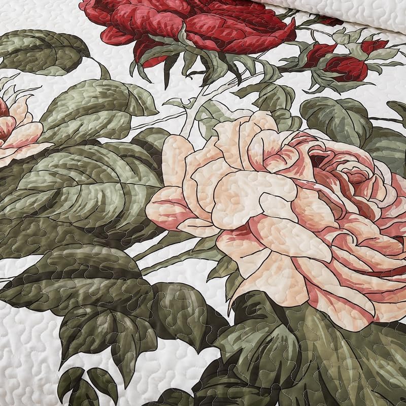 Boho Floral Spring Quilt Set Queen 3 Pcs Butterfly Rose Flower Bedspread Comforter Soft Lightweight Microfiber Bedding Set with 2 Pillow Shams for All Season (Butterfly Rose, Queen) - Image 8