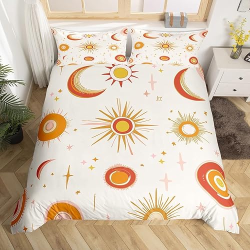 Miniatura 3 de Juego de ropa de cama con diseño de estrella y luna para niños, funda de edredón con diseño de arco iris y sol, sistema solar, planeta, para niños y
