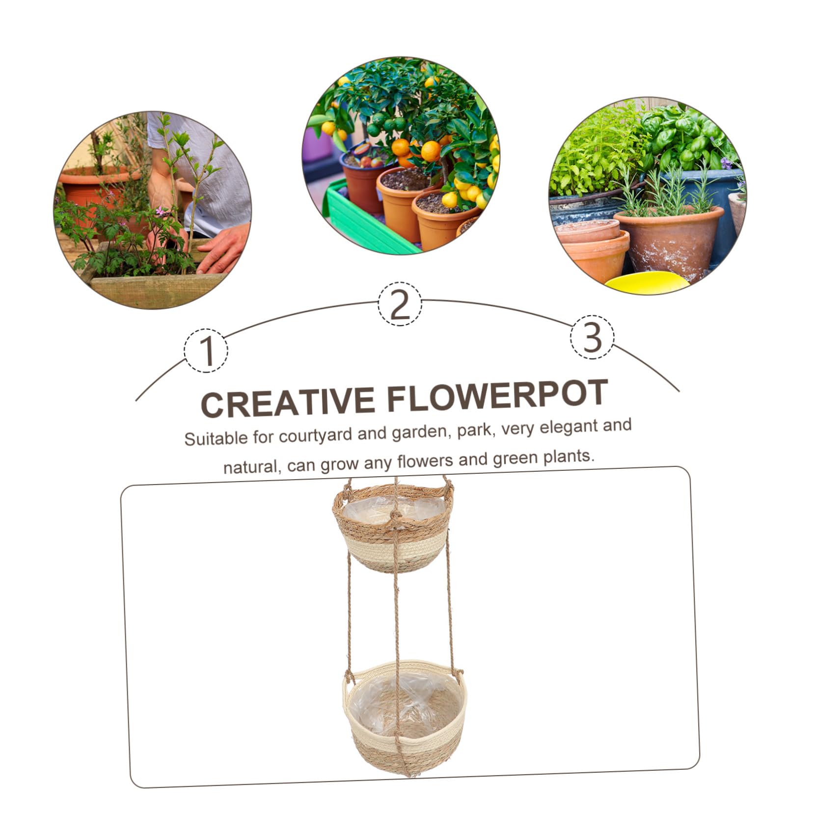Garneck Cesto Sospeso Intrecciato in Materiale Composito a 2 Livelli per Piante e Fiori, Decorazione per Ufficio e Cortile Struttura Resistente e Design Artigianale