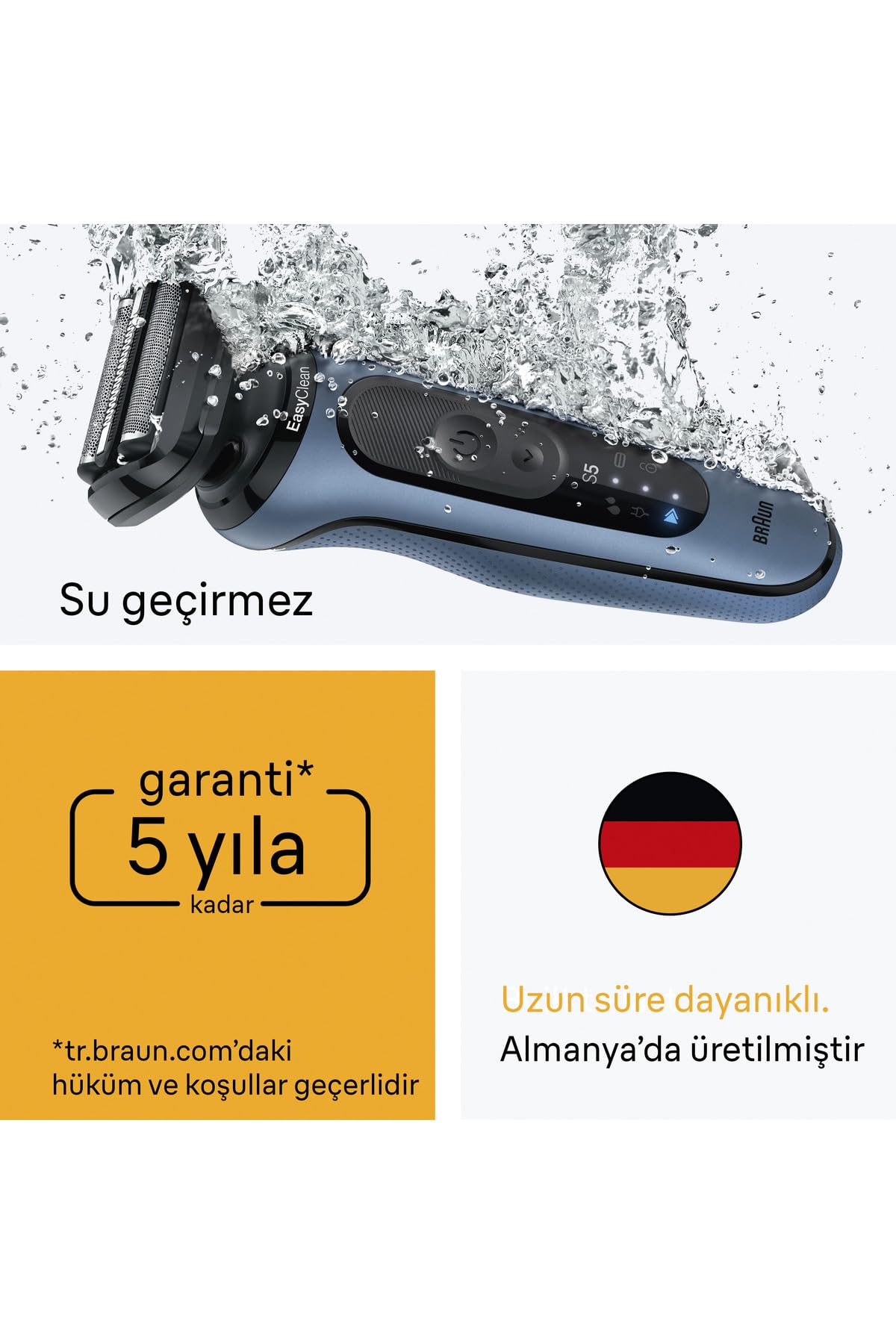 Braun Afeitadora eléctrica para hombre Serie 5, 52-A1000s, azul, afeitadora eléctrica inalámbrica, recortadora de barba con batería de 50 minutos, impermeable, fabricada en Alemania, incluye tapa