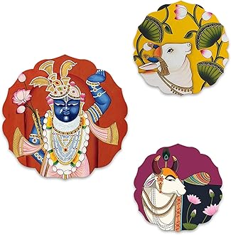 Artvibes Pichwai Designer Wooden Wall Hanging Decor | Decorative Hanging Items for Living Room | Office | Gifts | Modern Wall Decoration Accessories for Home | Door Hanging Painting Art Item (WH_8805)