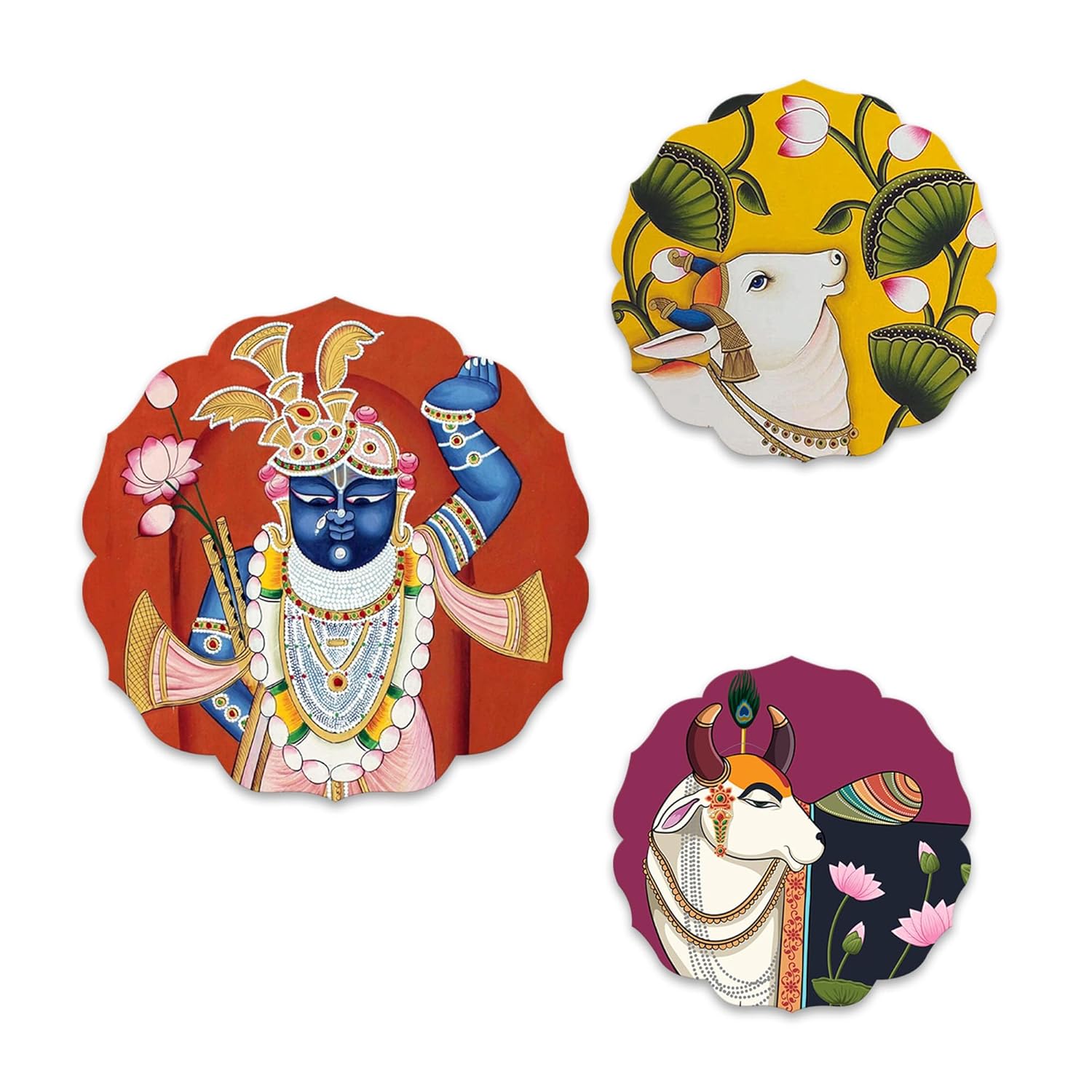 Artvibes Pichwai Designer Wooden Wall Hanging Decor | Decorative Hanging Items for Living Room | Office | Gifts | Modern Wall Decoration Accessories for Home | Door Hanging Painting Art Item (WH_8805)