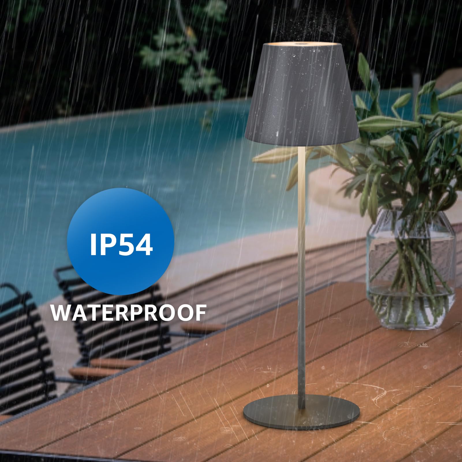 uuffoo 2X Dimmbare Tischlampe Kabellos Aus Metall LED Akku Tischlampe IP54 wasserdicht Tragbare Akkubetrieben Tischlampe für Schlafzimmer, Lesen, Arbeit, Bar, Restaurant.(Grau)