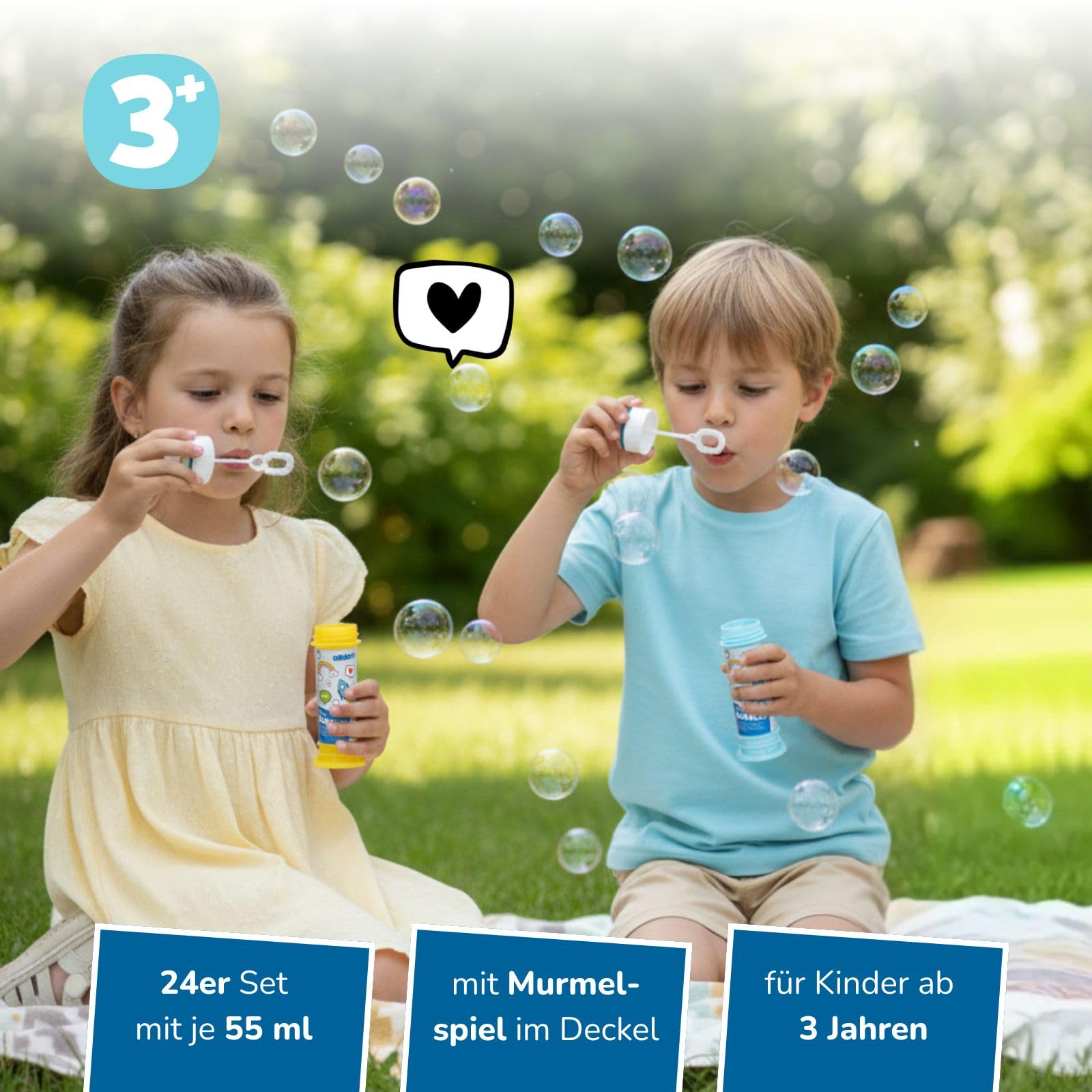 alldoro 63073 Bubble Fun Bulles de Savon, 24 pièces par boîte, 55 ML de Solution savonneuse, pour Enfants à partir de 36 Mois & Adultes, Multicolore