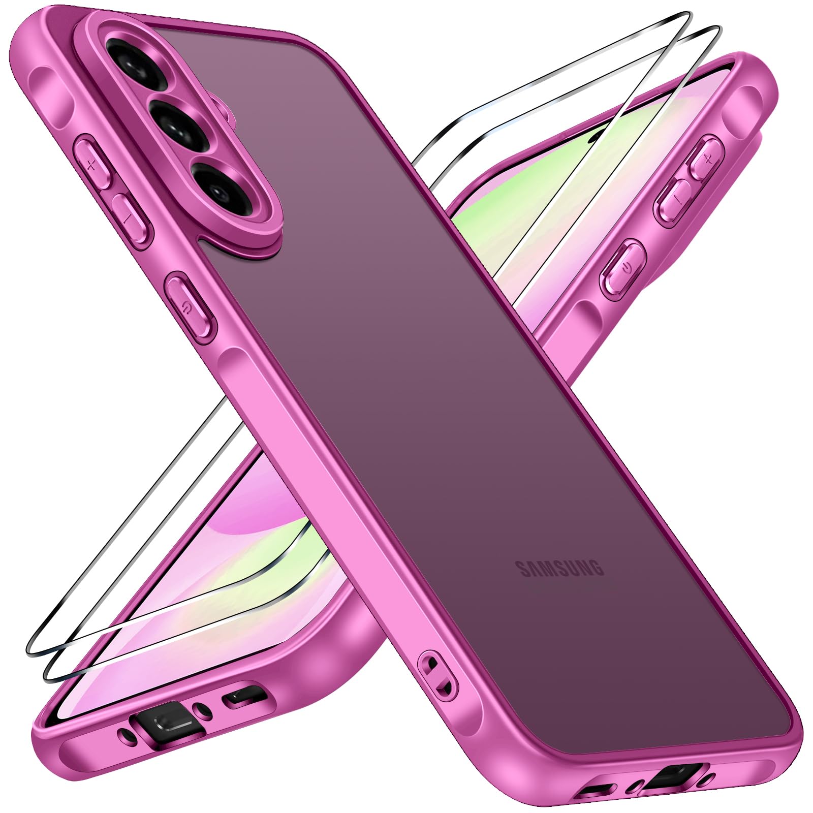 iVoler Cover Opaca per Samsung Galaxy A56 5G con 2 Pezzi Vetro Temperato, [Antiurto di Grado Militare] [Protezione Della Fotocamera] Custodia Traslucida Posteriore Sottile Anti-Impronte Case, Rosa