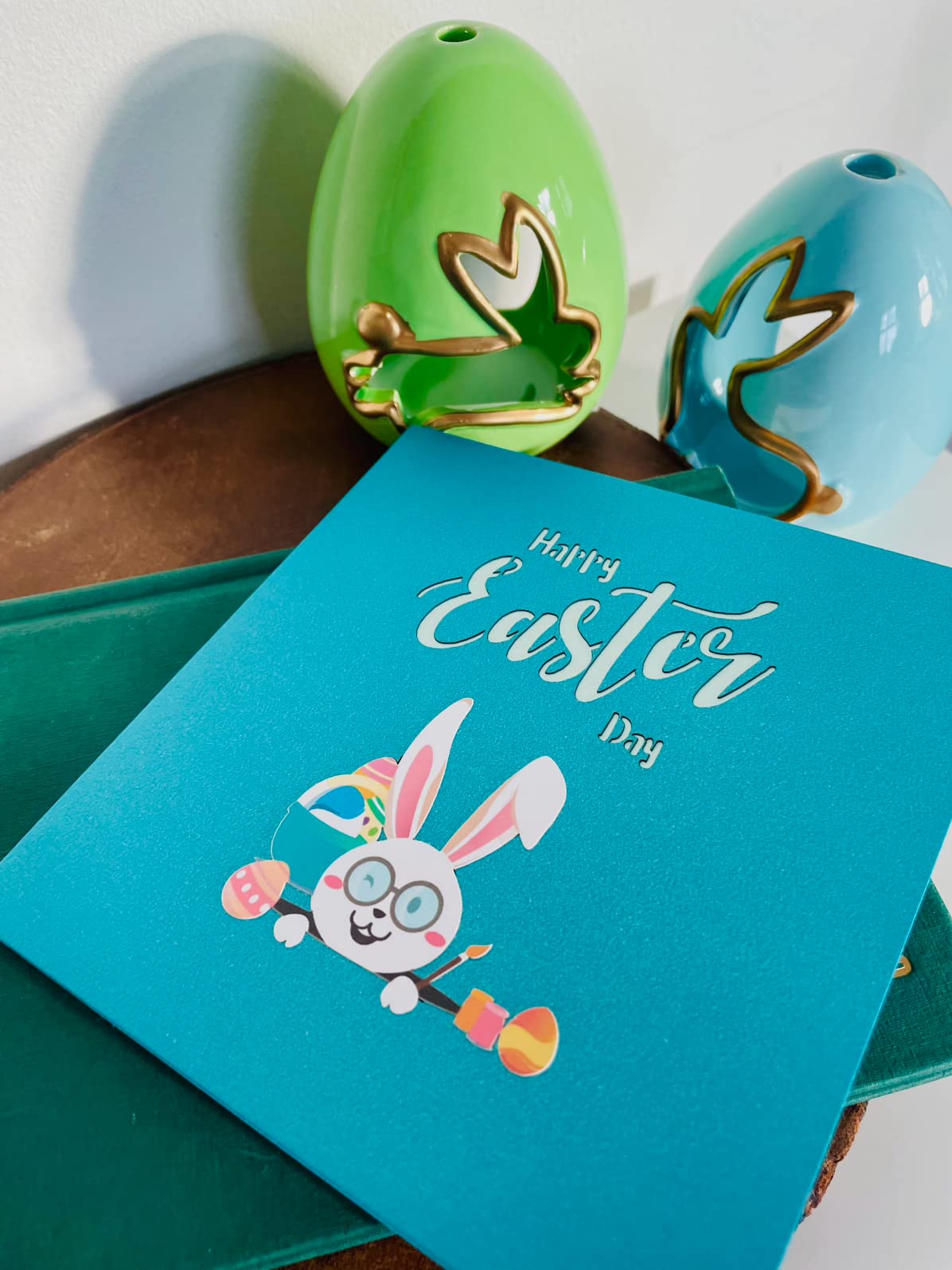 Biglietto Pop Up 3D Coniglietto Pasquale Con Carrozzina – Biglietto D'Augori Originale Per Pasqua, Fatto A Mano