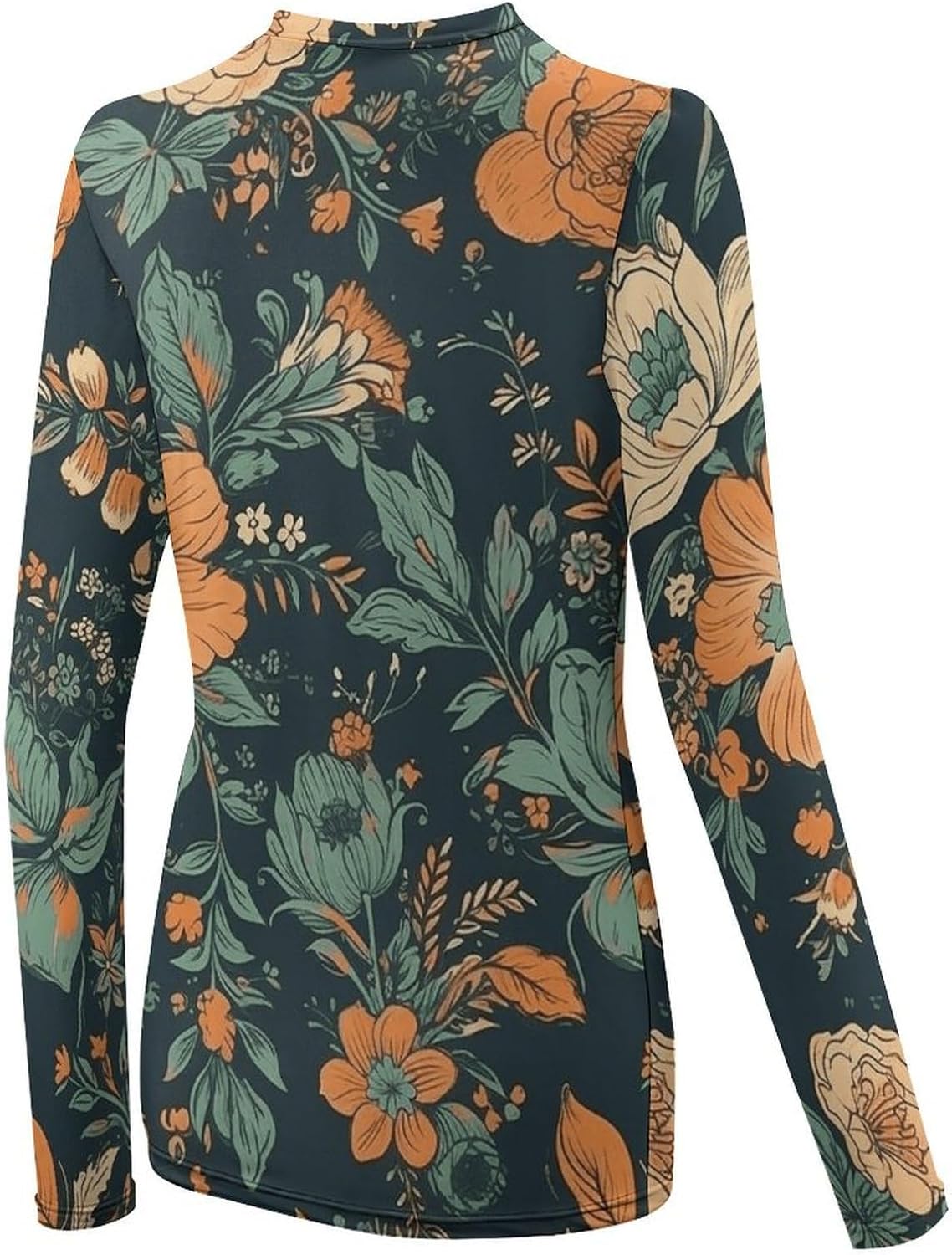 Orange and Green Flowers Rash Guard for Women UPF 50+ Sun Protection Clothing Swim Shirts Shirts for Women