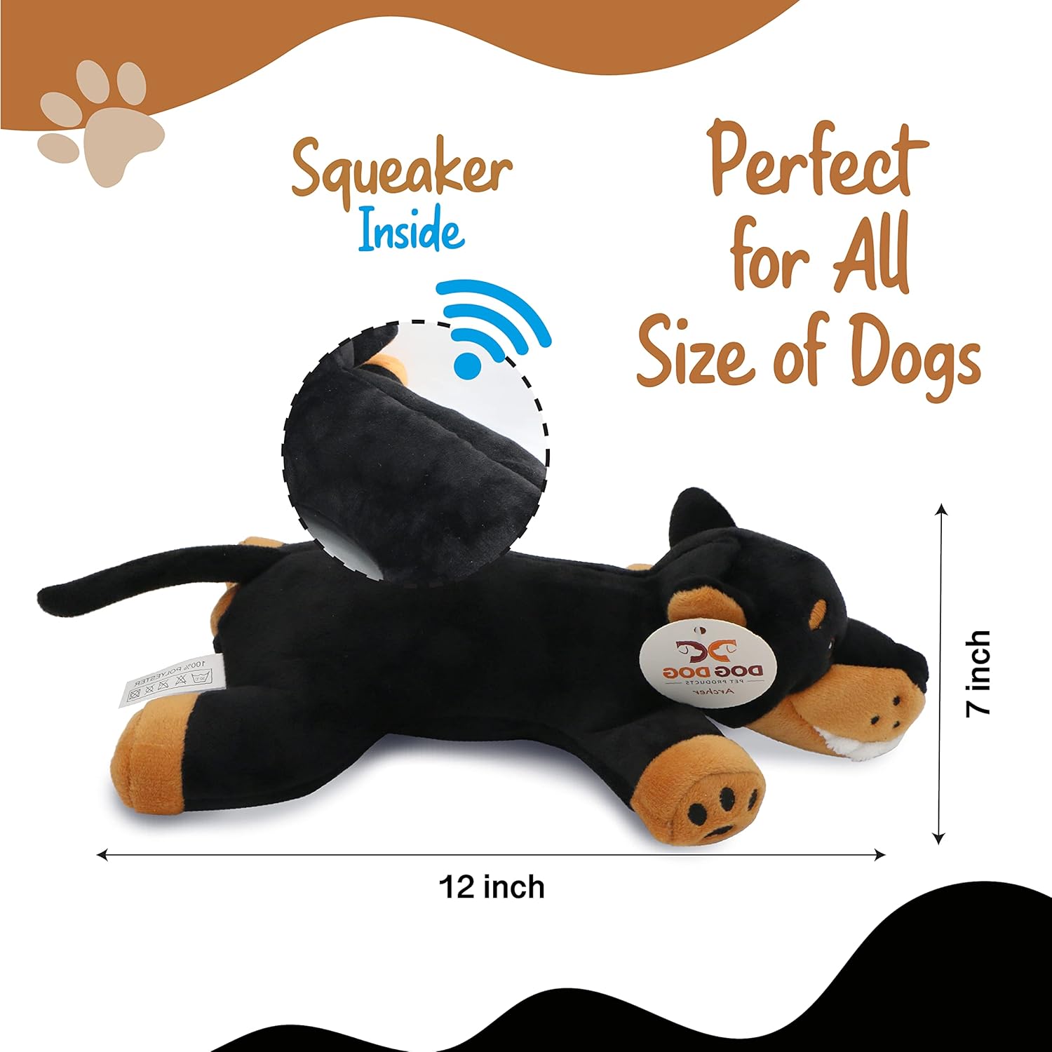 Dogdog Black and Tan Stuffed Animal Dog Toy for Doberman Dog Toy with Pointed Ears