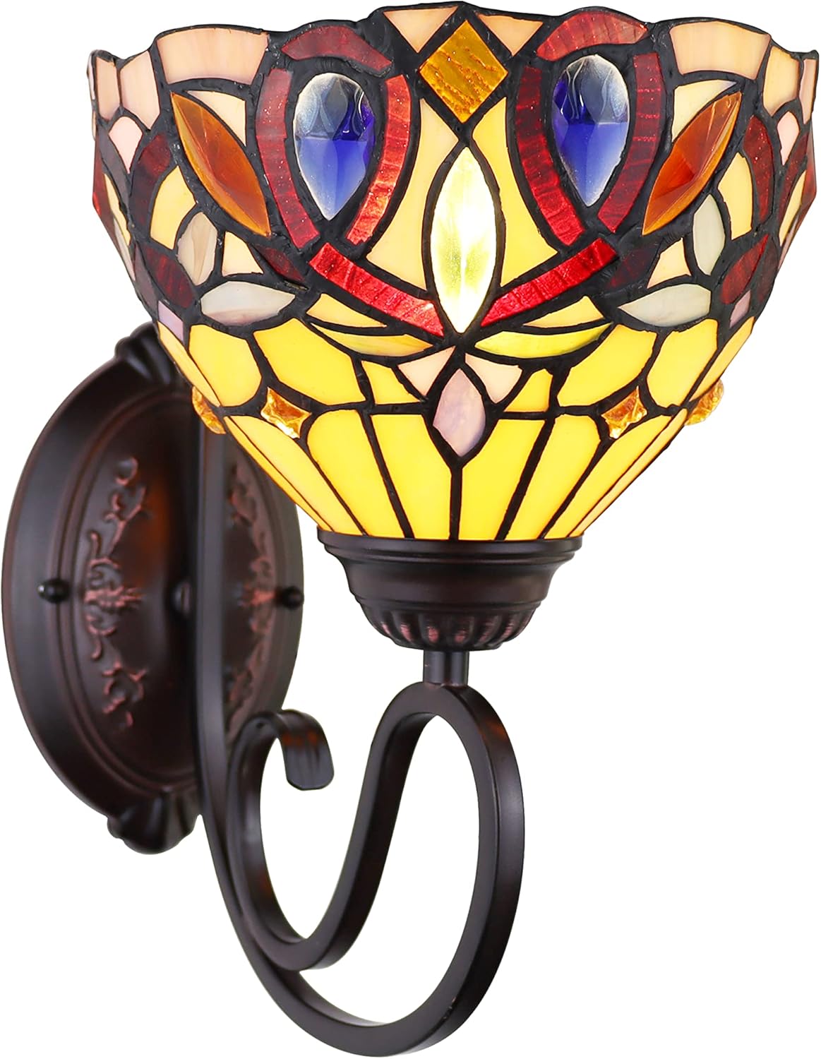 Chloe Lighting Serenity Victorian Tiffany-Style Dark Bronze 1 Light Wall Sconce 8" Wide, Multicolor, 7.5 x 11 x 12.1
