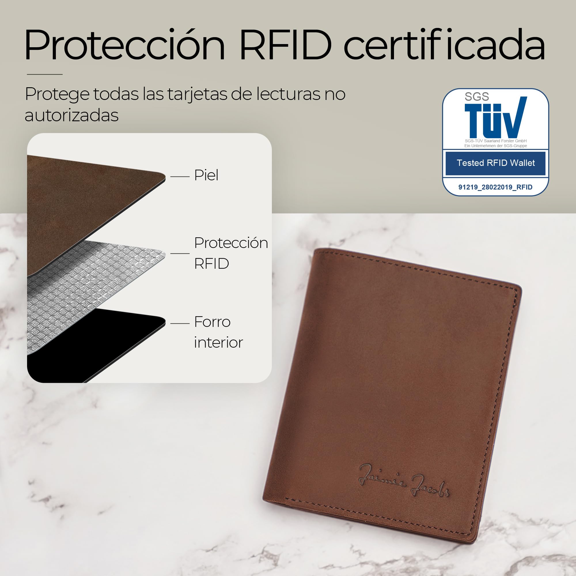 Jaimie Jacobs SLIMSTAR Carteras Hombre Pequeña con Bloqueador RFID (Bronceado Oscuro)