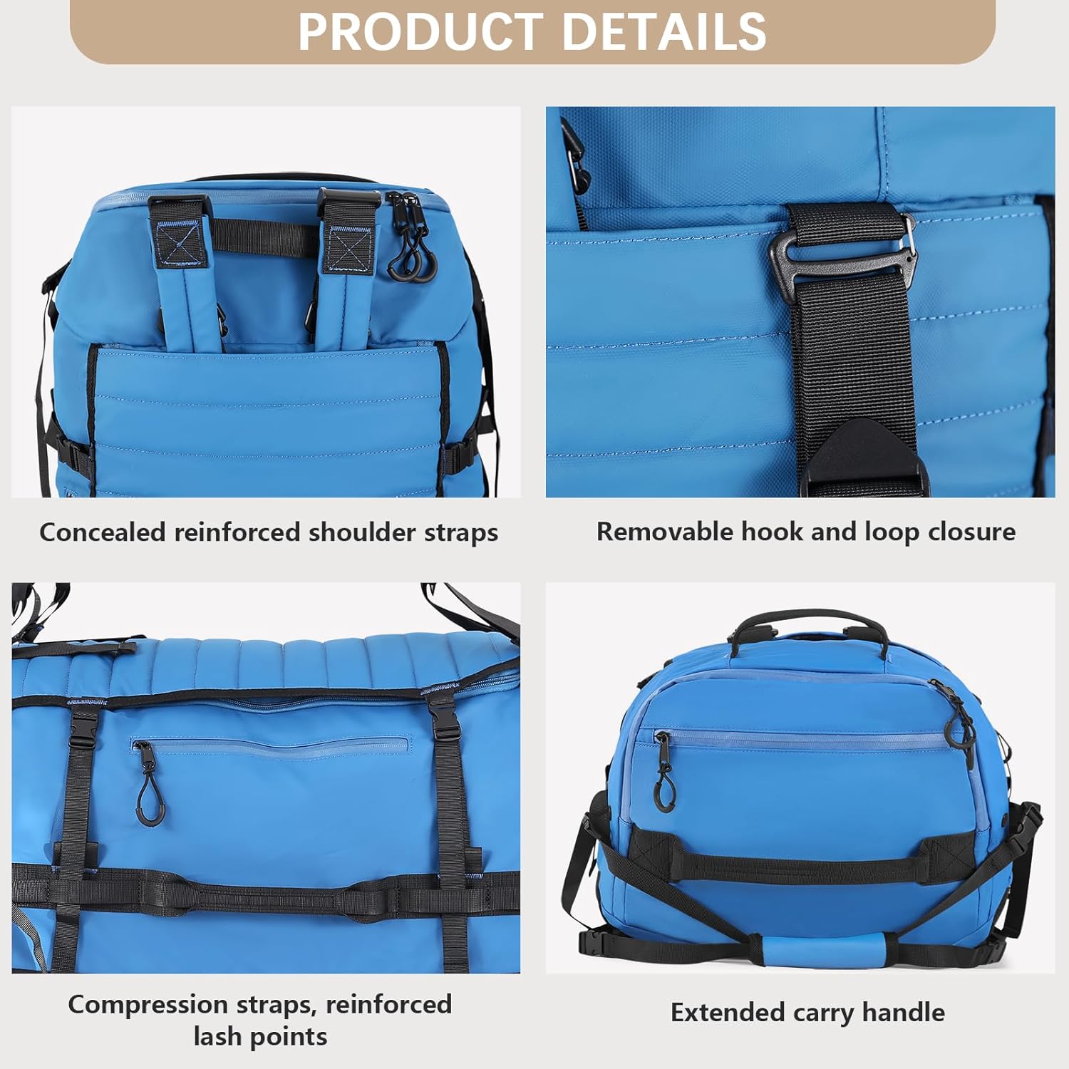 Rolling Duffle Bag with Wheels,86L 30”Folding Duffle Backpack with 2 Wheels,Travel Bag with Separate Shoe Compartment,Blue - Image 6