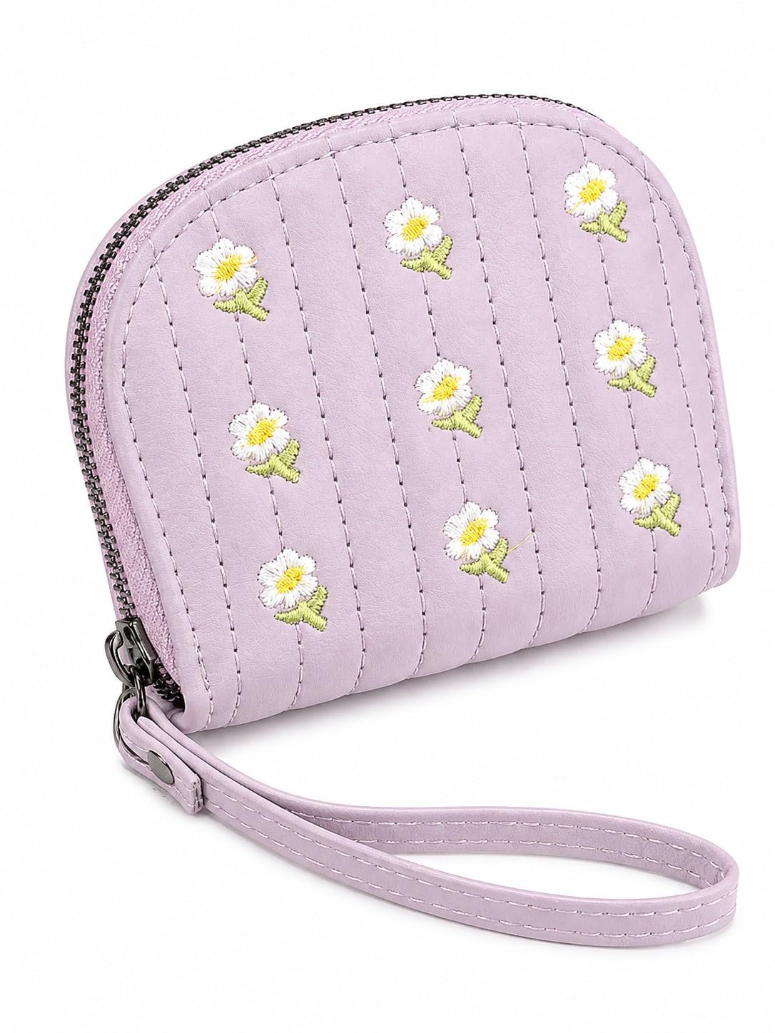 Cute Floral Embroidered Wristlet Wallet for Women | Zip Around Coin Purse with Wrist Strap | Compact & Easy to Carry (Lavender)-picture-55