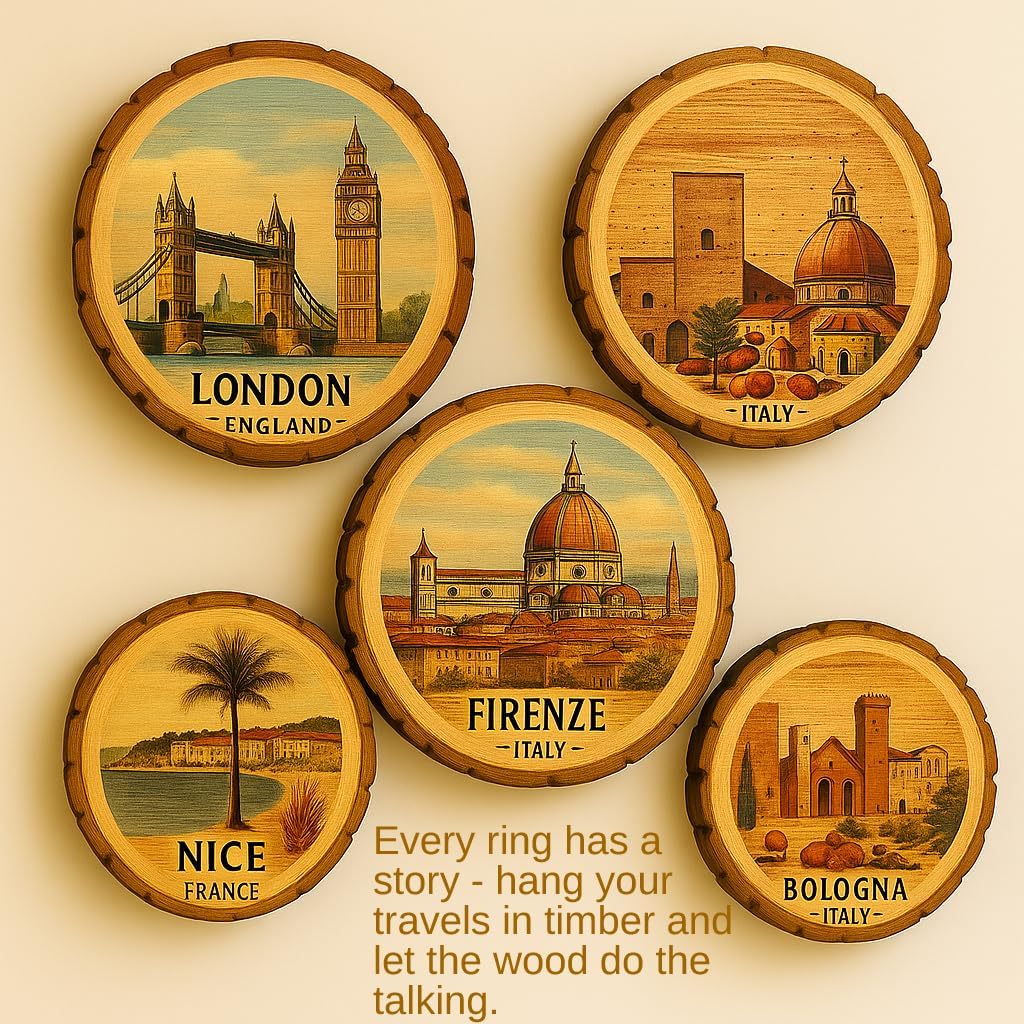 Barcelona Spain Souvenir Gift – Wood Slice Plaque for Wall or Table, Vintage Spanish Souvenir for Plate Collectors & Travel Lovers, Rustic Decorative Gift
