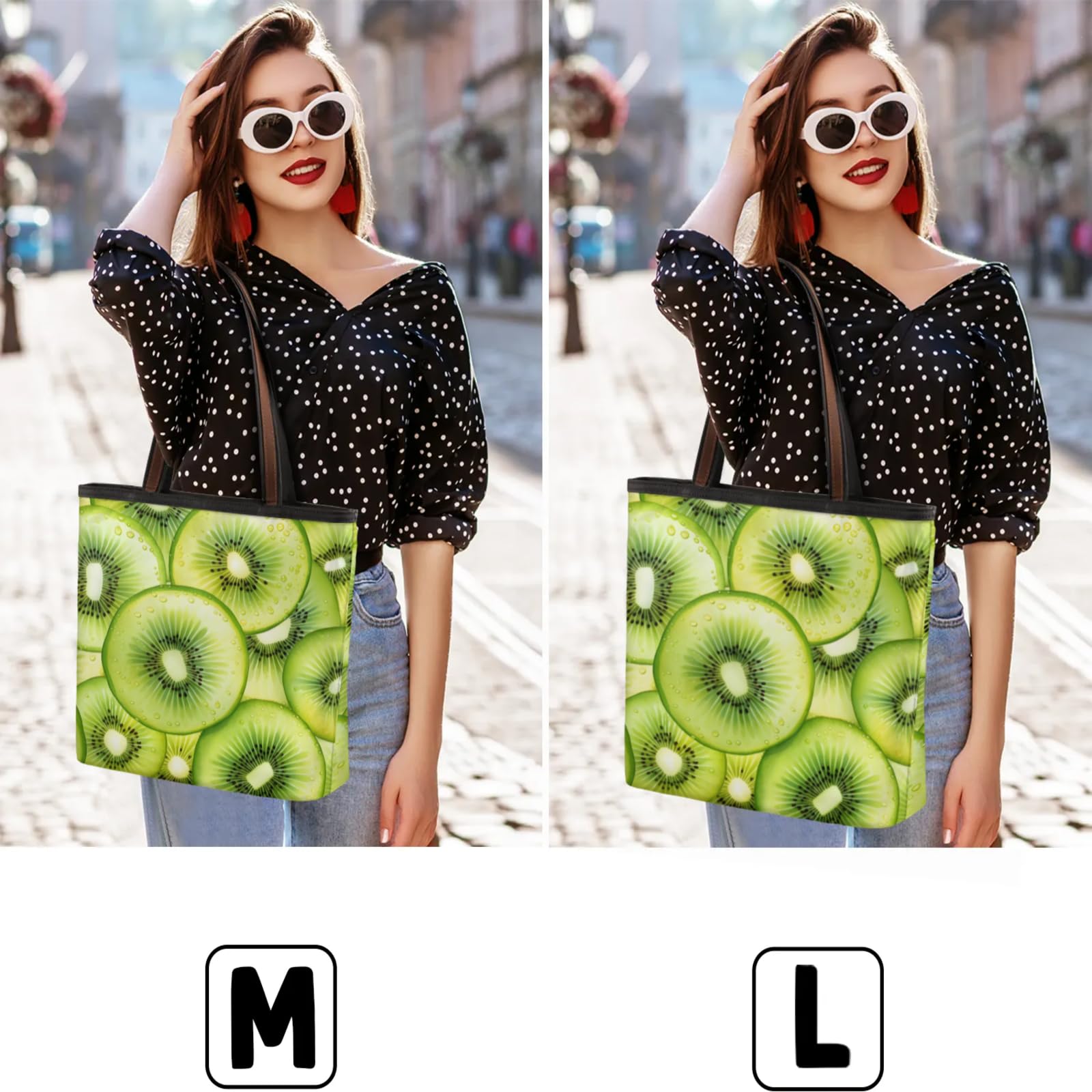 Fresh Kiwi Slices Tote Bag Multi Pocket Zippered Beach Bag Lightweight Waterproof Handbag for Women Men Work Gym Travel Swimming Yoga Grocery Shopping M