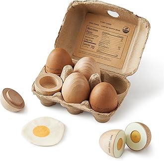Wooden Egg Toy Set for Kids – 6-Piece Pretend Play Food with Cutting Eggs, Fried Egg & Realistic Carton – Montessori Kitchen Toys for Toddlers