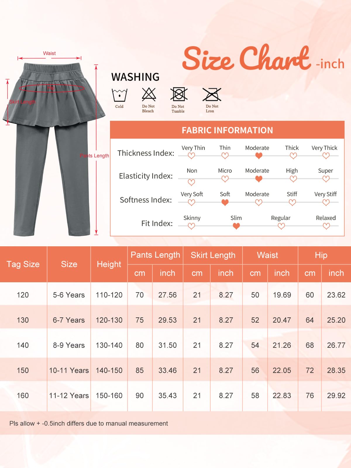 LOLANTA Leggings pour Filles, Leggings en Coton Extensible avec Jupe à Volants, Jupe Pantalon Décontractée pour Enfants 5-12 Ans