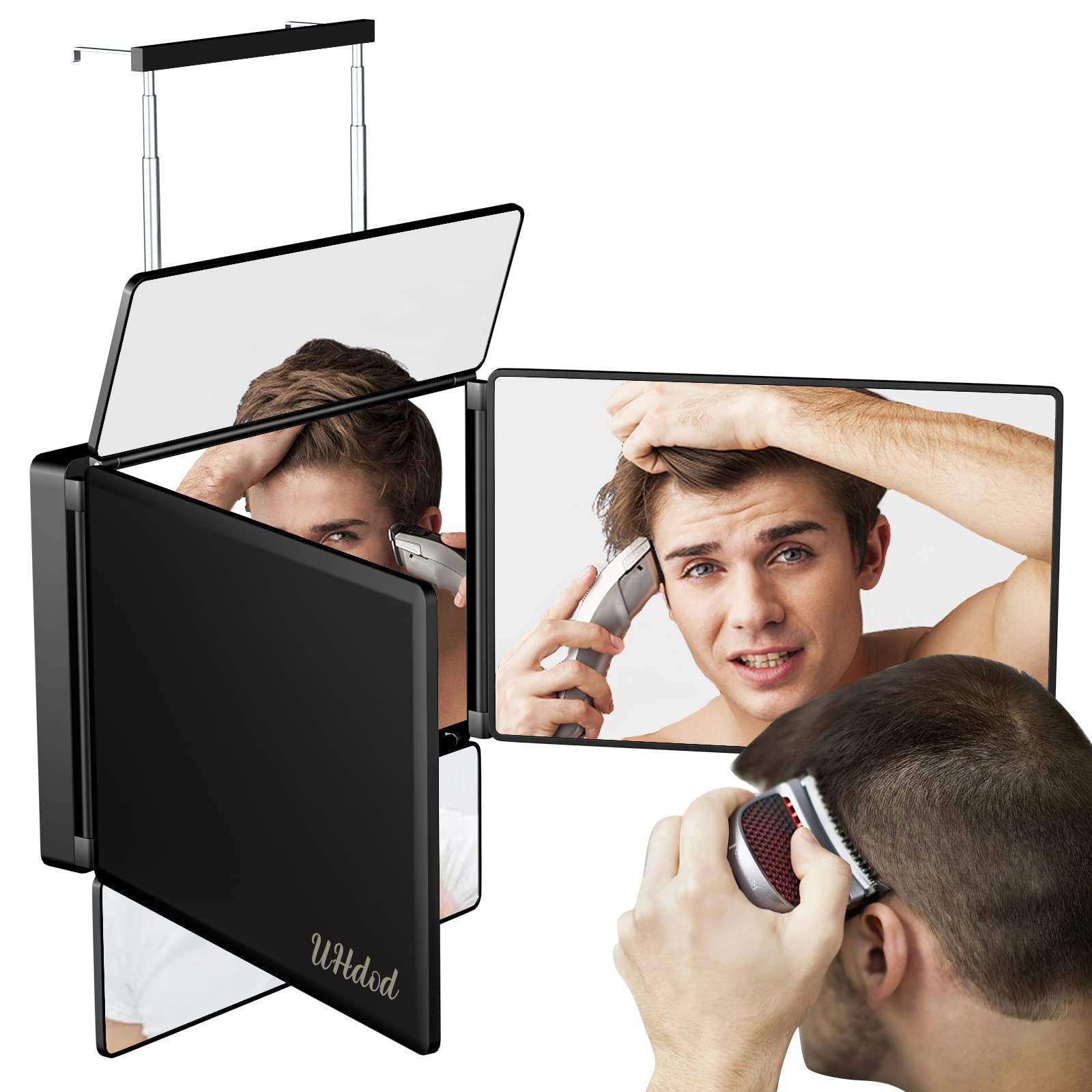 UHdod 5 Way Mirror for Hair Cutting, 360° Makeup Mirror with Adjustable Height Brackets, Barber Mirror Self Cut, Shaving, Grooming, Portable for Travel, Bedrooms, Bathroom